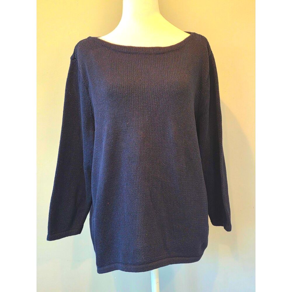 Ralph Lauren Mercerized Cotton Sweater 2X Navy Coastal Preppy Minimalist Plus